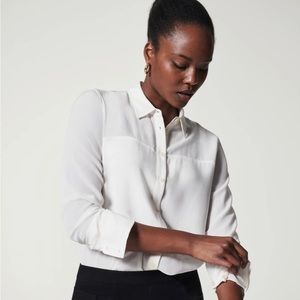 SPANX Low Maintenance Silk Button Down True Ivory XL